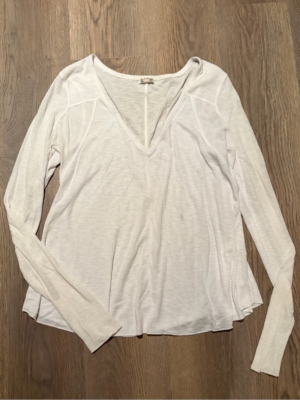 Free People Lightweight Cream V-Neck Long Sleeve Top